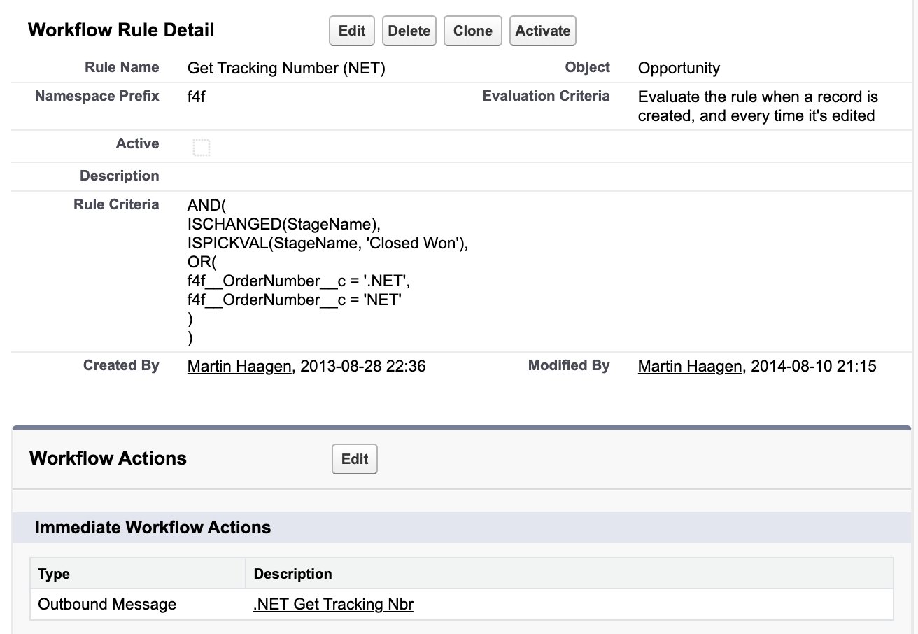 An example workflow in Salesforce